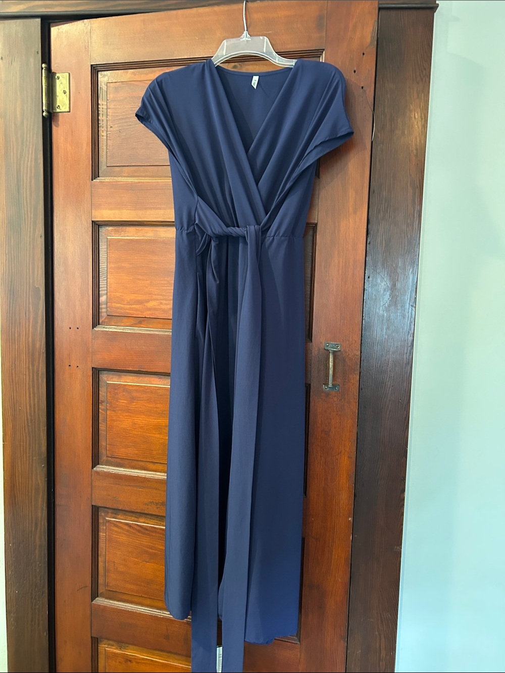 HALARA Breezeful Navy Blue Wrap Maxi Dress with Pockets Tie Waist L NWT